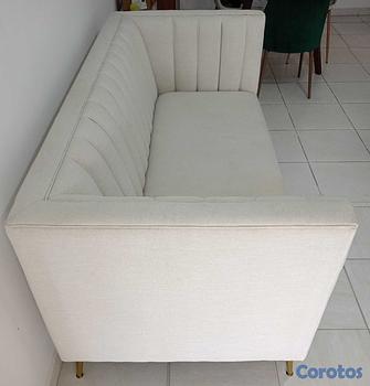 muebles y colchones - Sofá moderno 2 plazas beige con patas doradas – RD