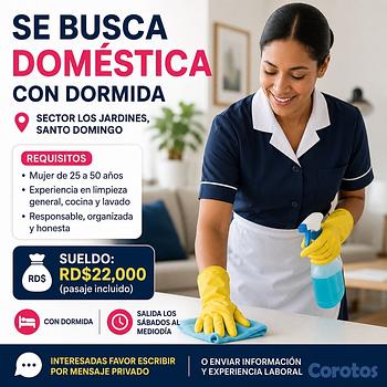 empleos disponibles - 📢 Se busca doméstica con dormida
📍 Sector Los Jardines, Santo Domingo