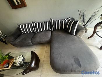 muebles y colchones - Sofá seccional Gris con Chaise y butaca gris individual