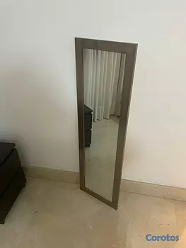 decoración y accesorios - Espejo rectangular colgable, con borde efecto plata/antiguo, 40x137cm