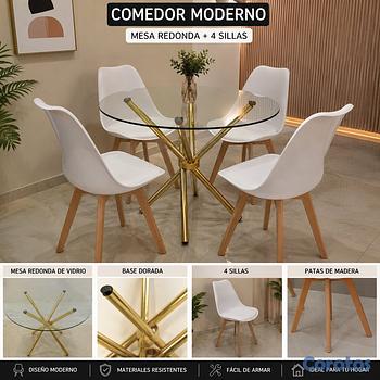 muebles y colchones - 🔥 Comedor moderno NUEVO mesa redonda de cristal + 