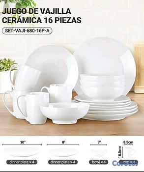 cocina - Juego de vajilla cerámica 16 piezas 
