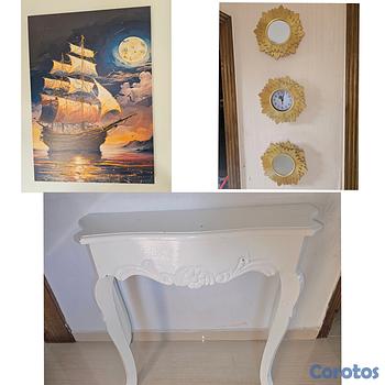 decoración y accesorios - Decoración de sala, repisa en caoba + cuadros y es