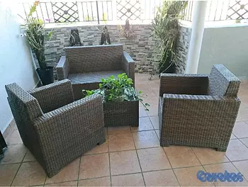 muebles y colchones - Juego de Muebles para Terraza o Galería de fibra, con sus cojines. 