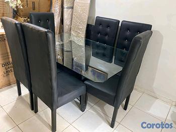 muebles y colchones - Comedor tope cristal negros en leather