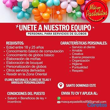 empleos disponibles - Personal para tienda de globos y Bandejas personal