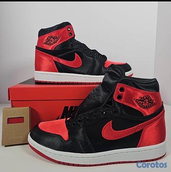 zapatos para hombre - Nike Air Jordan 1 High 'Satin Bred' Red Black Sneakers size 8 hombre o Women’9.5