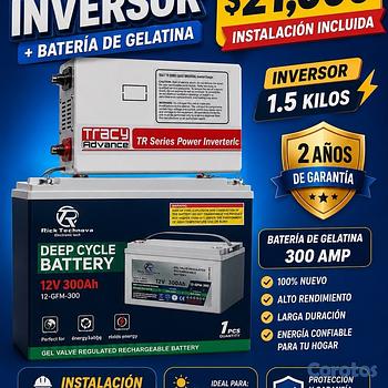 equipos profesionales - bateria de gelatina de 300 amp y inversor de 1.5 kilos instalación incluida 