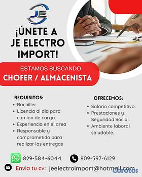 empleos disponibles - Se solicita Chofer-Almacenista con experiencia pre
