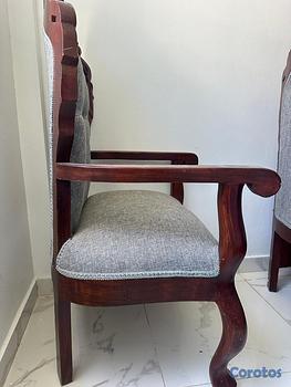 muebles y colchones - Butacas elegantes de caoba y  forrada en tela gris