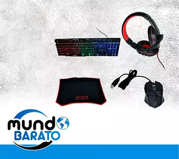 accesorios para electronica - Kit de Gamer Juego Combo Teclado + Mouse + Audifonos + Mouse pad gaming