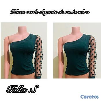 ropa para mujer - Blusa verde elegante de un hombro 
