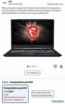 computadoras y laptops - Laptop para juegos MSI GL75
Leopard 1TB 16 RAM