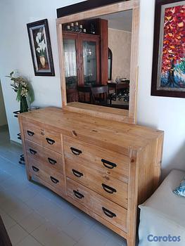 muebles y colchones - Juego de muebles para habitación: gavetero, espejo y 2 mesitas de noche
