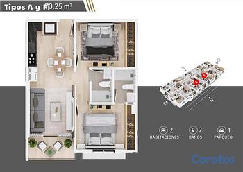 apartamentos - Apartamento en venta en bella vista de dos habitac