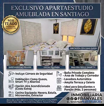 apartamentos - SE RENTA APARTAESTUDIO AMUEBLADO CENTRICO EN SANTIAGO   