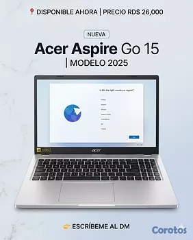 computadoras y laptops - Laptop Acer Aspire Go 15 – Nueva en Caja – Ideal para Trabajo y Estudios
