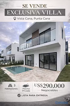 casas vacacionales y villas - Vendo EXCLUSIVA 
Villa tipo B. 
📍Vista cana. Punta Cana
