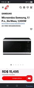 electrodomesticos - Microondas Samsung, 1.1 P.c., De Mesa, 1,000W