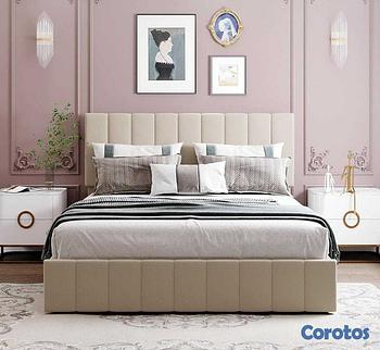 muebles y colchones - Base crema tapizada  disponible, envio gratis