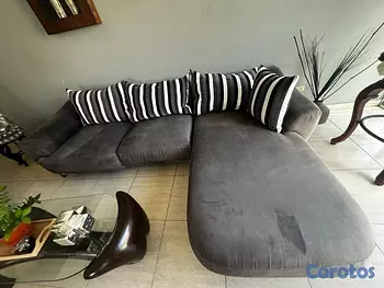 muebles y colchones - Sofá seccional Gris con Chaise y butaca gris individual