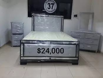 muebles y colchones - Juego de Habitación Gris con Colchon Incluido
