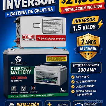 equipos profesionales - bateria de gelatina de 300 amp y inversor de 1.5 kilos instalación incluida 