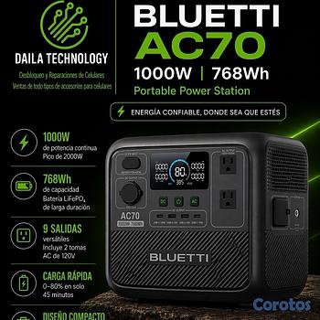plantas e inversores - BLUETTI AC70 1000W 768Wh Portable Power Station LiFePO₄