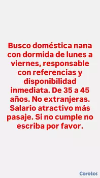 empleos disponibles - Busco asistente del hogar 